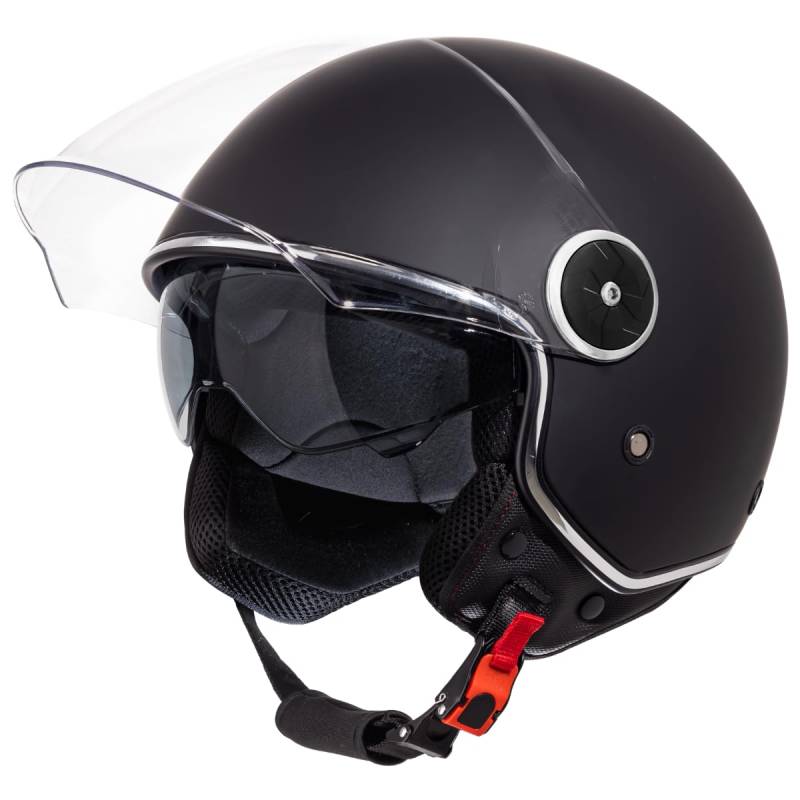 VINZ Tobia Jethelm mit Doppelvisier | Roller Helm mit Sonnenblende | In Gr. XS-XXL | ECE 22.06 Zertifiziert | Motorradhelm mit Visier |Viele Farben Erhältlich - Matt Schwarz von Vinz