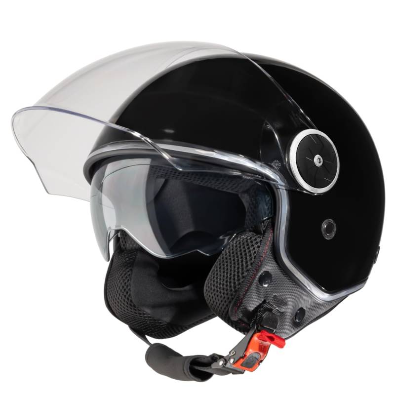 VINZ Tobia Jethelm mit Doppelvisier | Roller Helm mit Sonnenblende | In Gr. XS-XXL | ECE 22.06 Zertifiziert | Motorradhelm mit Visier |Viele Farben Erhältlich - Schwarz von Vinz