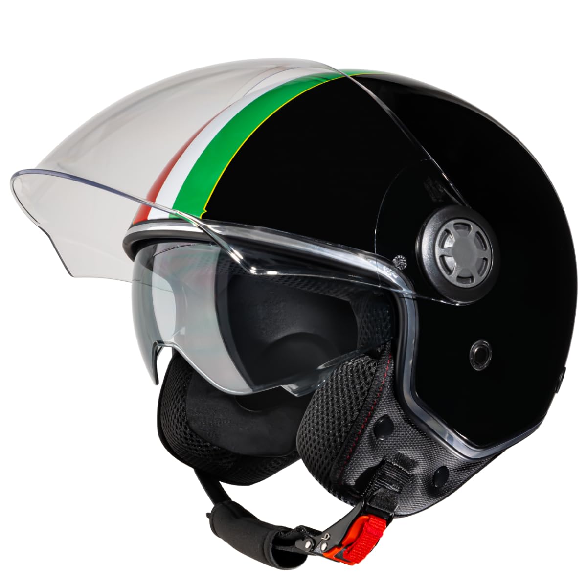 VINZ Varese Jethelm mit Doppelvisier | Roller Helm Fashionhelm mit Italienische Flagge | In Gr. XS-XXL | Jet Helm mit Sonnenblende | ECE 22.06 Zertifiziert | Motorradhelm mit Visier - Schwarz von Vinz