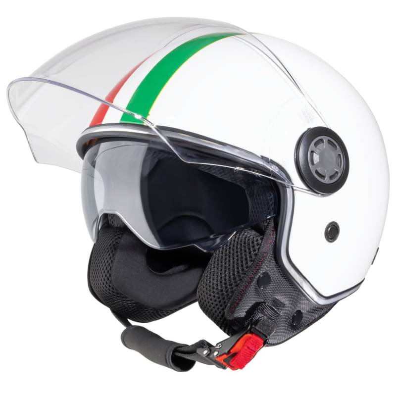 VINZ Varese Jethelm mit Doppelvisier | Roller Helm Fashionhelm mit Italienische Flagge | In Gr. XS-XXL | Jet Helm mit Sonnenblende | ECE 22.06 Zertifiziert | Motorradhelm mit Visier - Weiß von Vinz