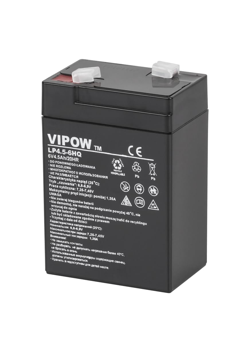 VIPOW- Blei-Akku 6V 4,5Ah HQ Bleigelakku Blei Gelakku (BAT0202), wartungsfrei von VIPOW