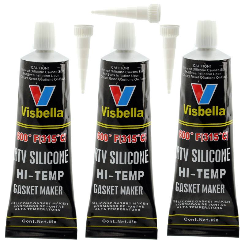 Visbella Silikon-Dichtmasse für Motor oder Auspuffanlage, hitzebeständig von -62 °C bis +315 °C, schwarz, 85 g, 3 Stück von Visbella