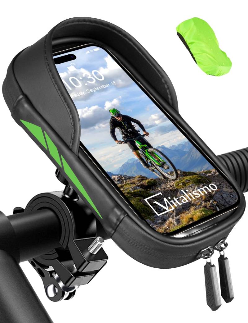 Vitalismo Fahrrad Handyhalterung Wasserdicht Lenkertasche 360°Drehbarem Motorrad Handyhalter für 4.7-6.5 Zoll Smartphone mit Regenhaube Handy Halterung Lenker Tasche Fahrradhalterung Fahrradtasche von Vitalismo