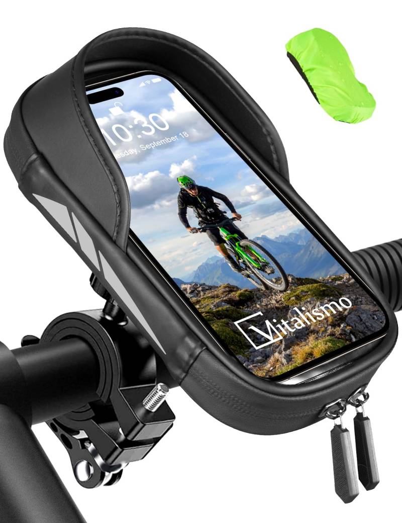 Vitalismo Fahrrad Handyhalterung Wasserdicht Lenkertasche 360°Drehbarem Motorrad Handyhalter für 4.7-7 Zoll Smartphone mit Regenhaube Handy Halterung Lenker Tasche Fahrradhalterung Fahrradtasche von Vitalismo