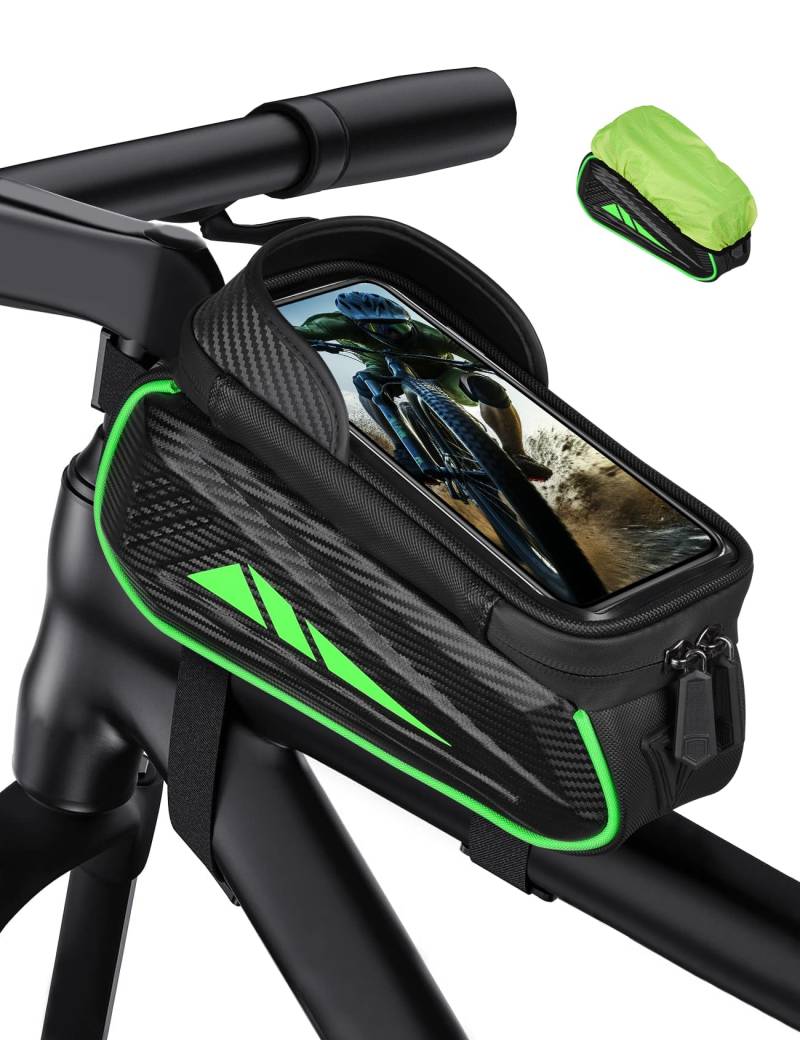 Vitalismo Fahrrad Rahmentasche Wasserdicht Lenkertasche für Smartphones bis zu 6.5 Zoll Handyhalterung Handytasche Oberrohrtasche mit TPU Sensitivem Touchscreen für Montainbikes, Rennrad（Grün） von Vitalismo
