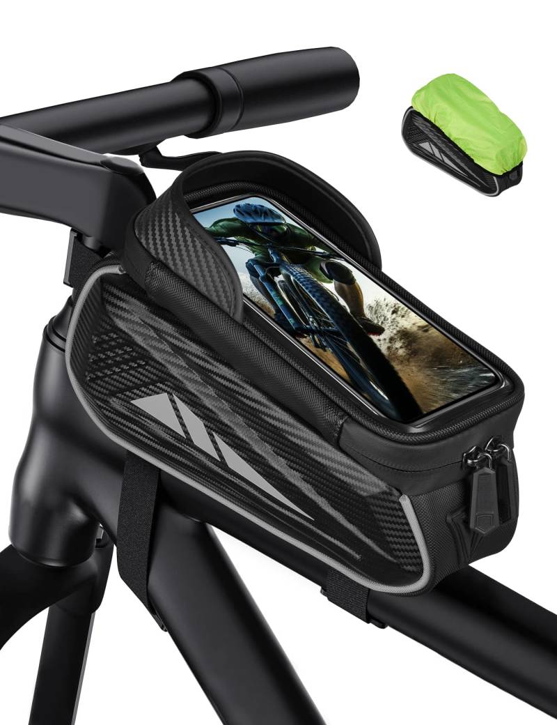 Vitalismo Fahrrad Rahmentasche Wasserdicht Lenkertasche für Smartphones bis zu 6.5 Zoll Handyhalterung Handytasche Oberrohrtasche mit TPU Sensitivem Touchscreen für Montainbikes, Rennrad（Silber） von Vitalismo