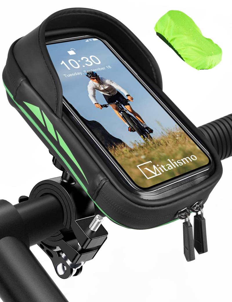 Vitalismo Wasserdicht Handyhalterung Fahrrad Lenkertasche 360°Drehbarem Motorrad Handyhalter für 4.7-6.5 Zoll Smartphone mit Regenhaube Handy Halterung Lenker Tasche Fahrradtasche Handytasche von Vitalismo