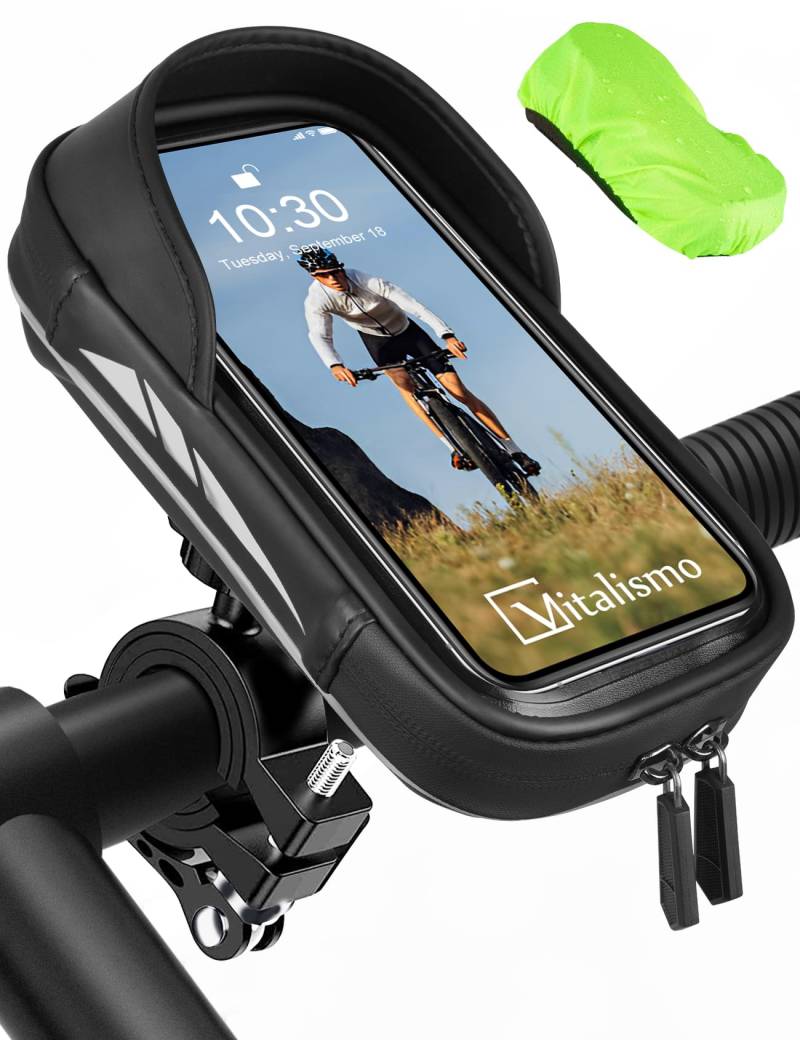 Vitalismo Wasserdicht Handyhalterung Fahrrad Lenkertasche 360°Drehbarem Motorrad Handyhalter für 4.7-7 Zoll Smartphone mit Regenhaube Handy Halterung Lenker Tasche Fahrradtasche Handytasche von Vitalismo