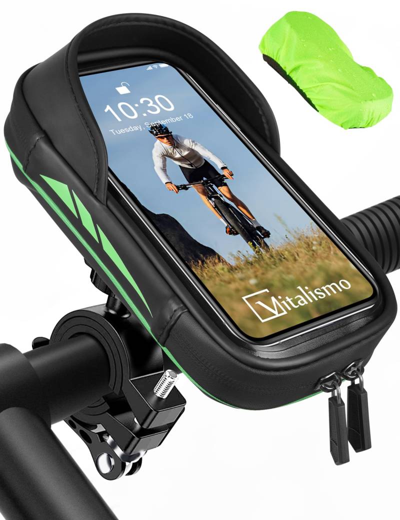 Vitalismo Wasserdicht Handyhalterung Fahrrad Lenkertasche 360°Drehbarem Motorrad Handyhalter für 4.7-7 Zoll Smartphone mit Regenhaube Handy Halterung Lenker Tasche Fahrradtasche Handytasche von Vitalismo