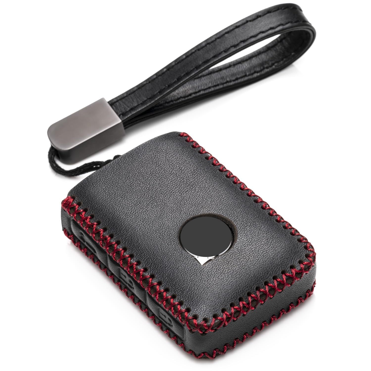 Vitodeco Echtleder-Smart-Schlüsselanhänger-Hülle kompatibel mit Volvo XC60, XC90, S90, V90 2019–2022 (4-Tasten, schwarz/rot) von Vitodeco