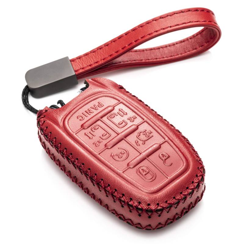 Vitodeco Echtleder-Smart-Schlüsselanhänger-Schutzhülle mit Leder-Schlüsselanhänger für Chrysler Pacifica 2017–2021 (7 Tasten, rot) von Vitodeco