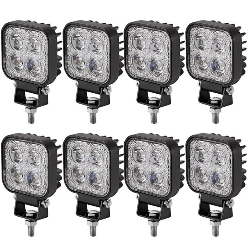 Viugreum 8 Pack Led Arbeitsscheinwerfer 12V - 24V, 12W Led Zusatzscheinwerfer, Kaltweiß, IP67 Wasserdicht Offroad Scheinwerfer für SUV, UTV, ATV, LKW von Viugreum