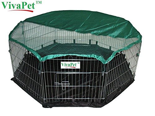 VivaPet Kleintierstall Puppy Cat Run Käfig, mit Abdeckung für Sonnenschutz, 8 Panel, 140 cm, mit Wasserdicht Nylon Boden von VivaPet