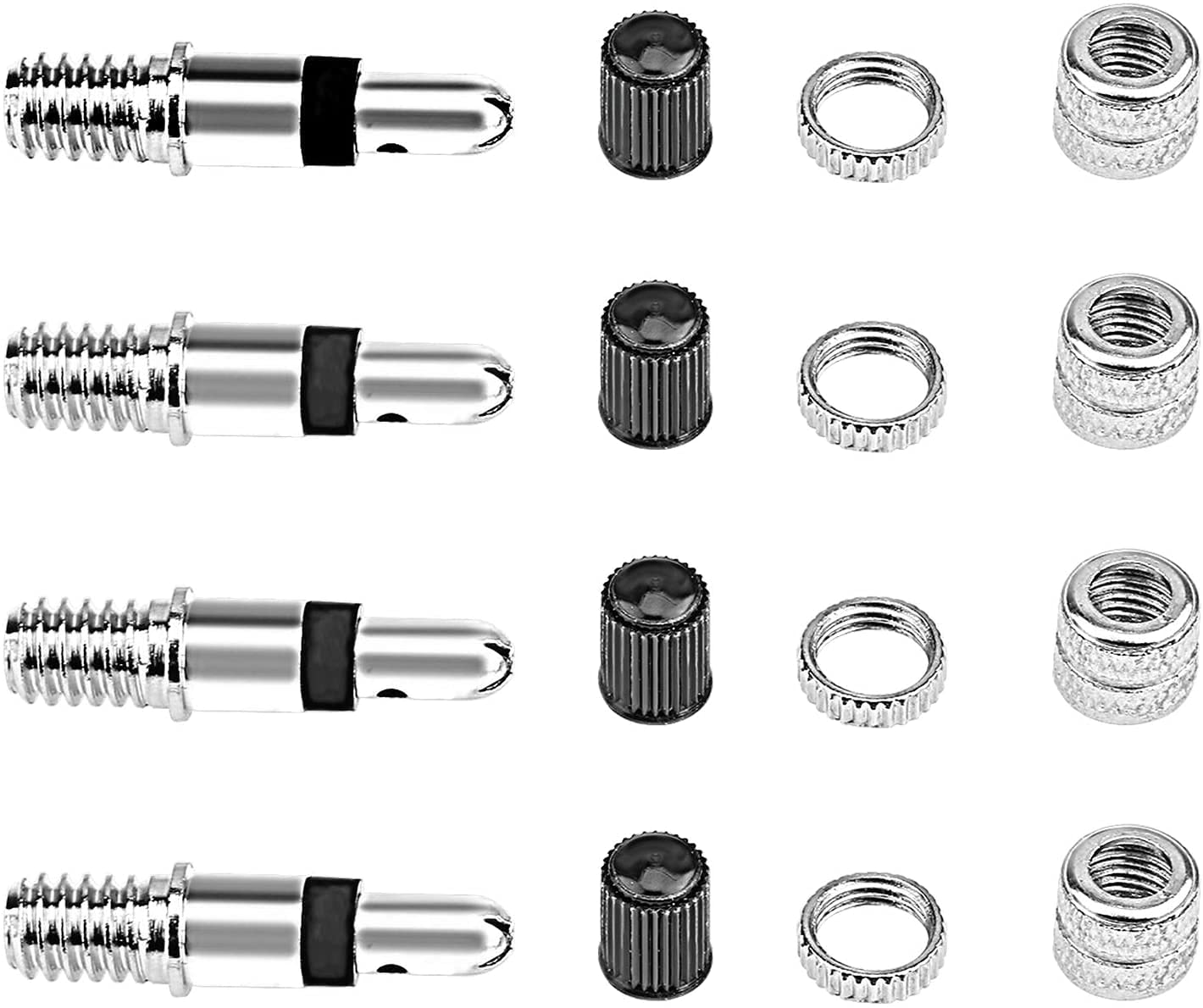 Voarge 16-Teile Fahrrad-Ventil Dunlop Blitzventil komplett-Set, Adapter Fahrradventil + Muttern + Ventilkappen Ventilkern Reifenventilkern für Standard Normal-Ventil Ersatz Reifen-Ventile von Voarge