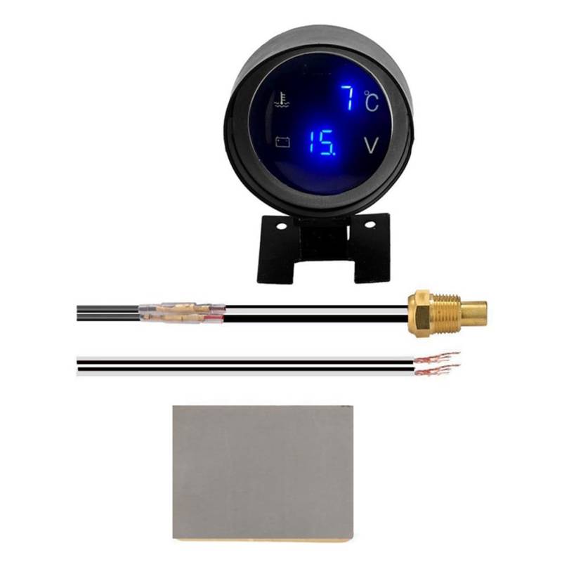 Vocdikficy 2 in 1 12 V 24 V Runde LED Digital Auto Wassertemperaturanzeige Temperatursensor Temperatura Moto Spannungsmesser Blau von Vocdikficy
