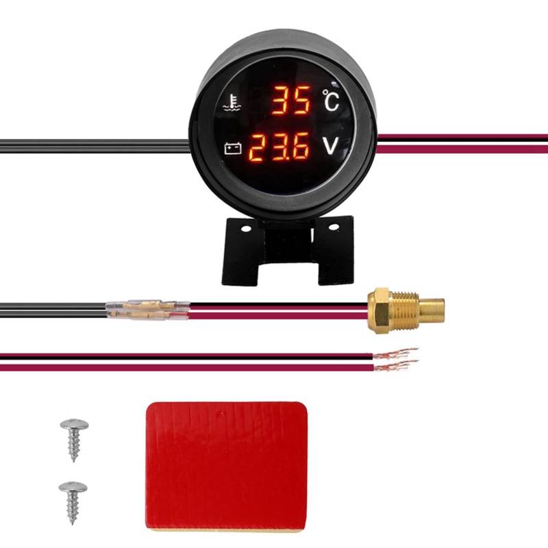 Vocdikficy Runde LED Digital Auto Wassertemperaturanzeige Temperatursensor Temperatura Moto + Voltmeter Volt Spannungsmesser 2 in 1 A von Vocdikficy