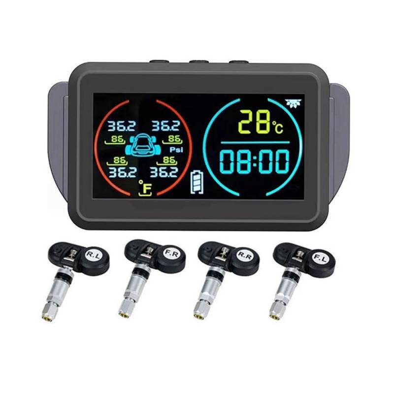 Vocdikficy TPMS Auto Reifendrucküberwachungssystem Alarm Reifen Luftdruckmesser Messgerät Temperatur Warnung 4 Sensoren Intern von Vocdikficy