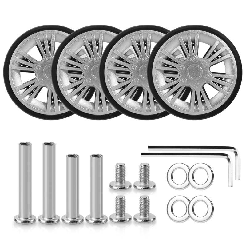 Volein 4 Stück Kofferrollen Ersatzrollen 55x11mm Koffer Ersatzrollen Schwarz Verschleißfeste Gummi Ersatzräder für Koffer mit Doppelrollen(Silber-VN5) von Volein