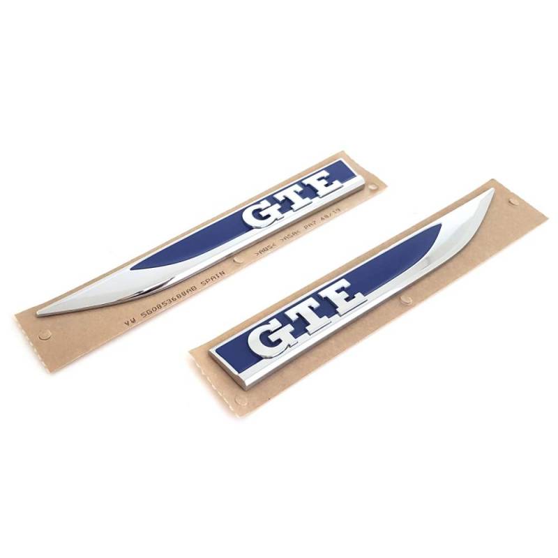 Original VW Schriftzug GTE Plaketten Kotflügel Emblem Logo Aufkleber blau/chrom glänzend von Volkswagen