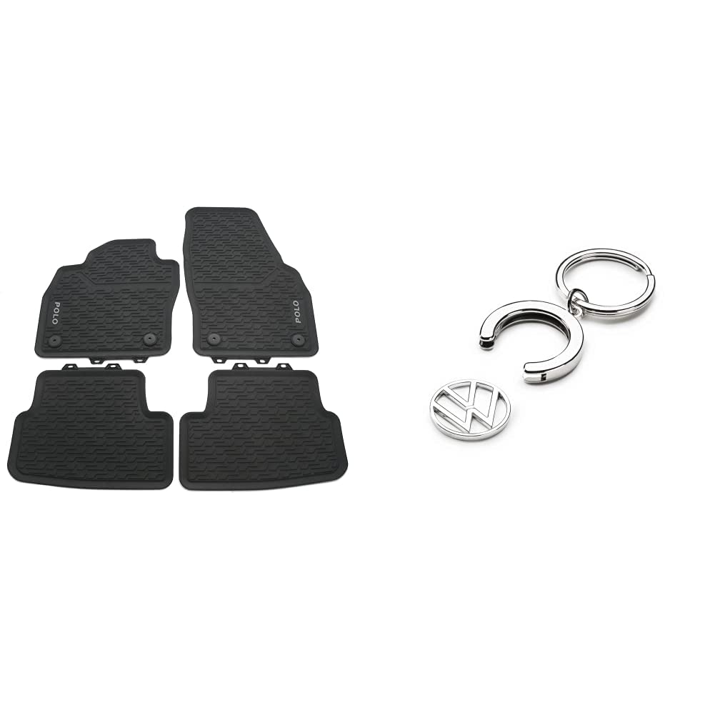 Volkswagen 2G106150082V Gummi Fußmatten 4X Gummimatten Premium Allwetterfußmatten, schwarz, mit Polo Schriftzug & Schlüsselanhänger Pfandchip Einkaufswagenchip Keyring Anhänger Volkswagen 2G106150082V Gummi Fußmatten 4X Gummimatten Premium Allwetterfußmatten, schwarz, mit Polo Schriftzug & Schlüsselanhänger Pfandchip Einkaufswagenchip Keyring Anhänger von Volkswagen