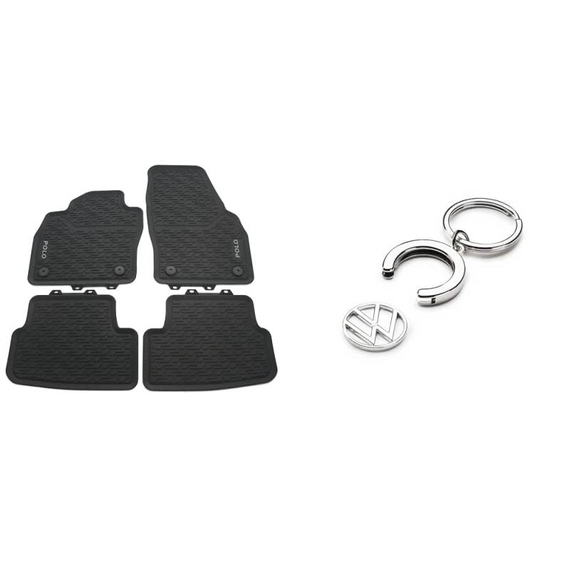 Volkswagen 2G106150082V Gummi Fußmatten 4X Gummimatten Premium Allwetterfußmatten, schwarz, mit Polo Schriftzug & Schlüsselanhänger Pfandchip Einkaufswagenchip Keyring Anhänger von Volkswagen