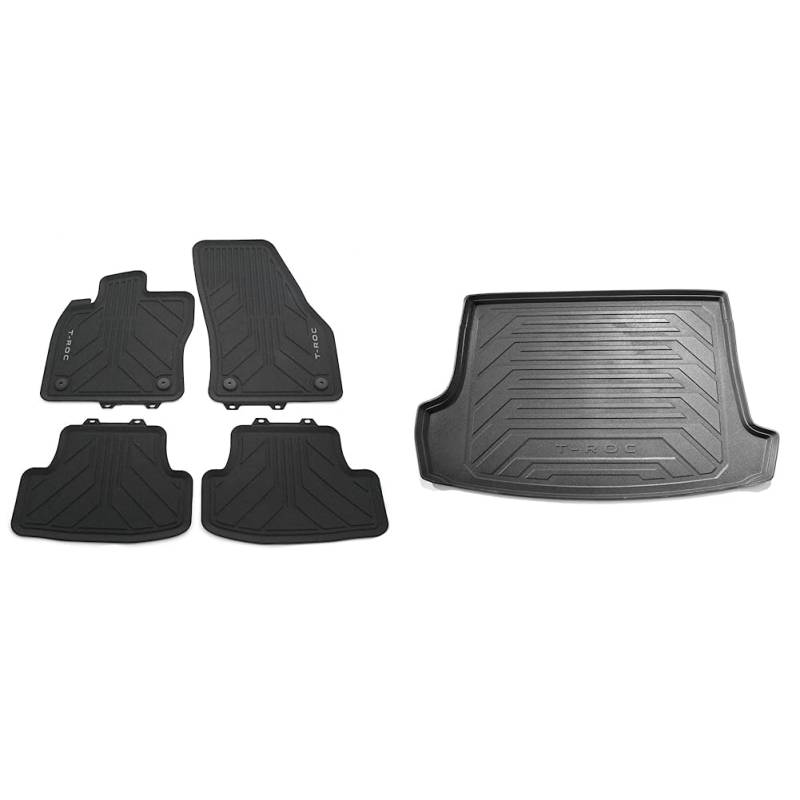 Volkswagen 2GC06150082V Allwettermatten Gummi Fußmatten 4X Gummimatten, für VW T-ROC Cabrio & 2GA061160 Gepäckraumeinlage T-ROC Kofferraumeinlage (für variablen Ladeboden) von Volkswagen