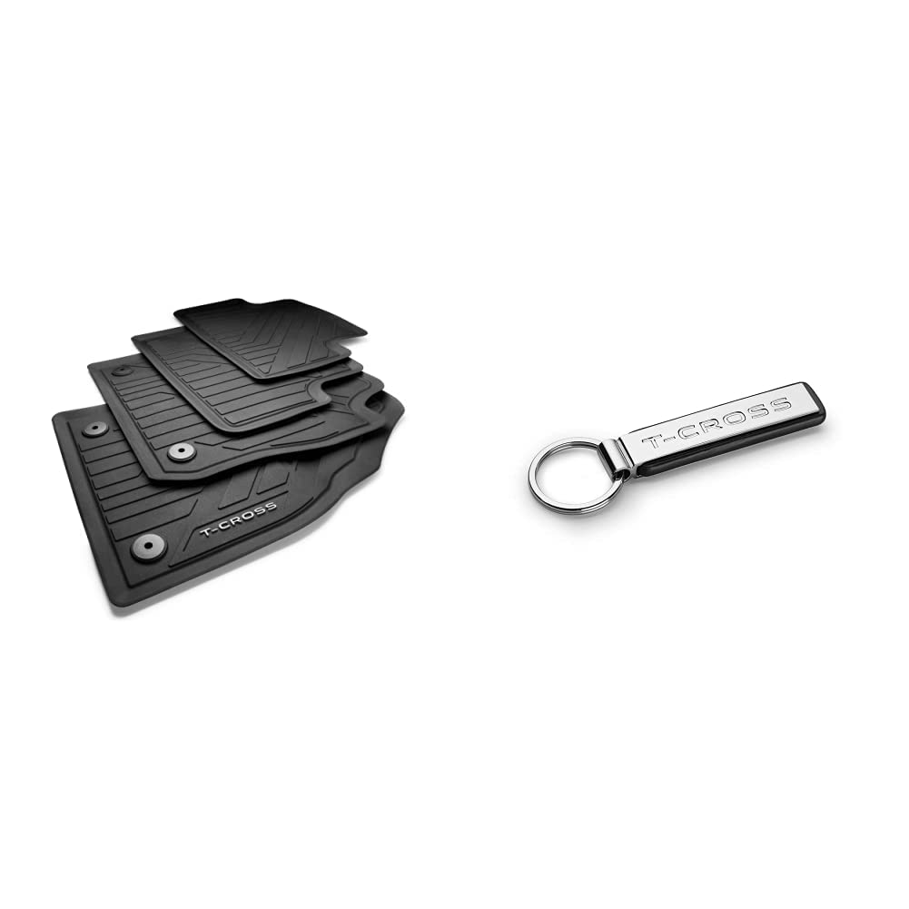 Volkswagen 2GM06150082V Premium Gummi Fußmatten Gummimatten Allwettermatten Schwarz, mit T-Cross Schriftzug & 2GM087010 T-Cross Schlüsselanhänger Keyring Metall Anhänger Silber Volkswagen 2GM06150082V Premium Gummi Fußmatten Gummimatten Allwettermatten Schwarz, mit T-Cross Schriftzug & 2GM087010 T-Cross Schlüsselanhänger Keyring Metall Anhänger Silber von Volkswagen