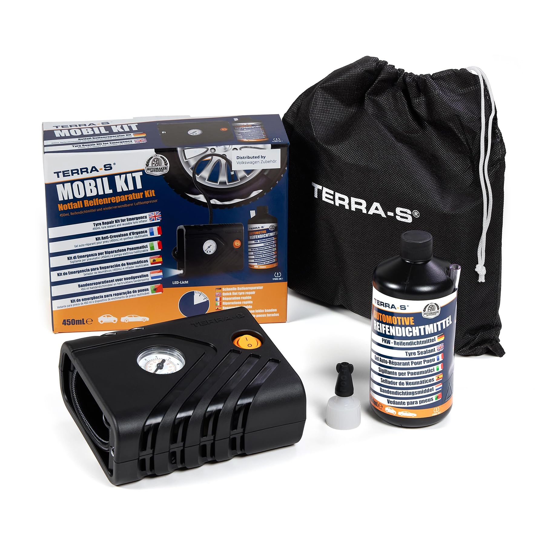 Volkswagen 5H0071211A Reifenpannenset Luftkompressor Dichtmittel 450ml Reifenreparatur Kit Volkswagen 5H0071211A Reifenpannenset Luftkompressor Dichtmittel 450ml Reifenreparatur Kit von Volkswagen
