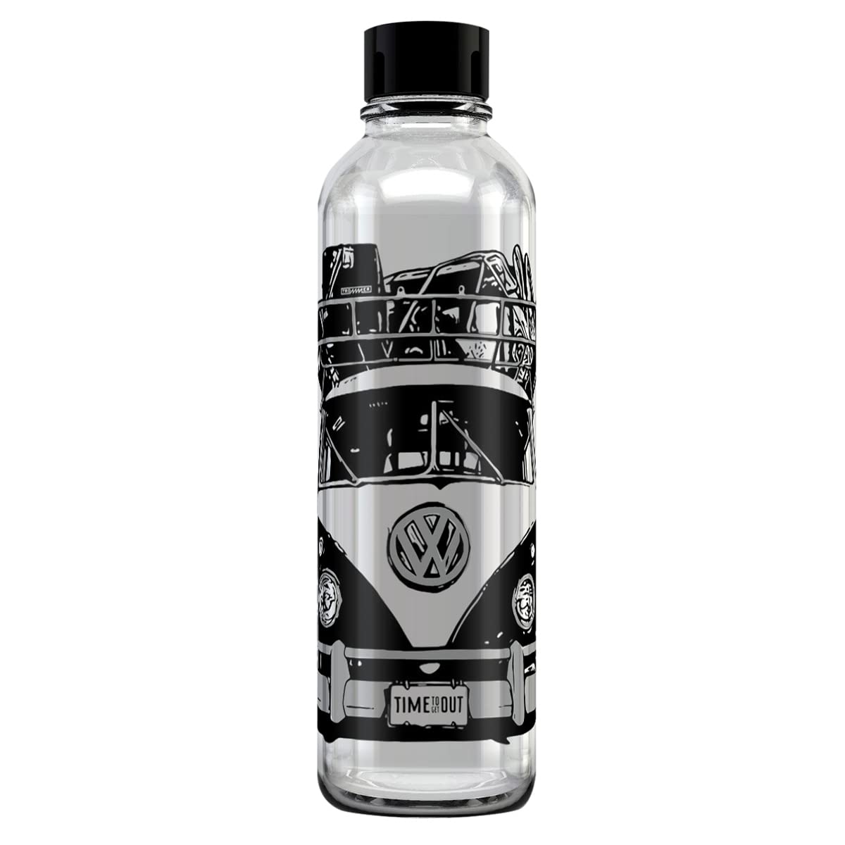 Volkswagen 7E9069601A Trinkflasche Wasserflasche Heritage Flasche, Glas, mit VW T1 Bulli Motiv, schwarz von Volkswagen