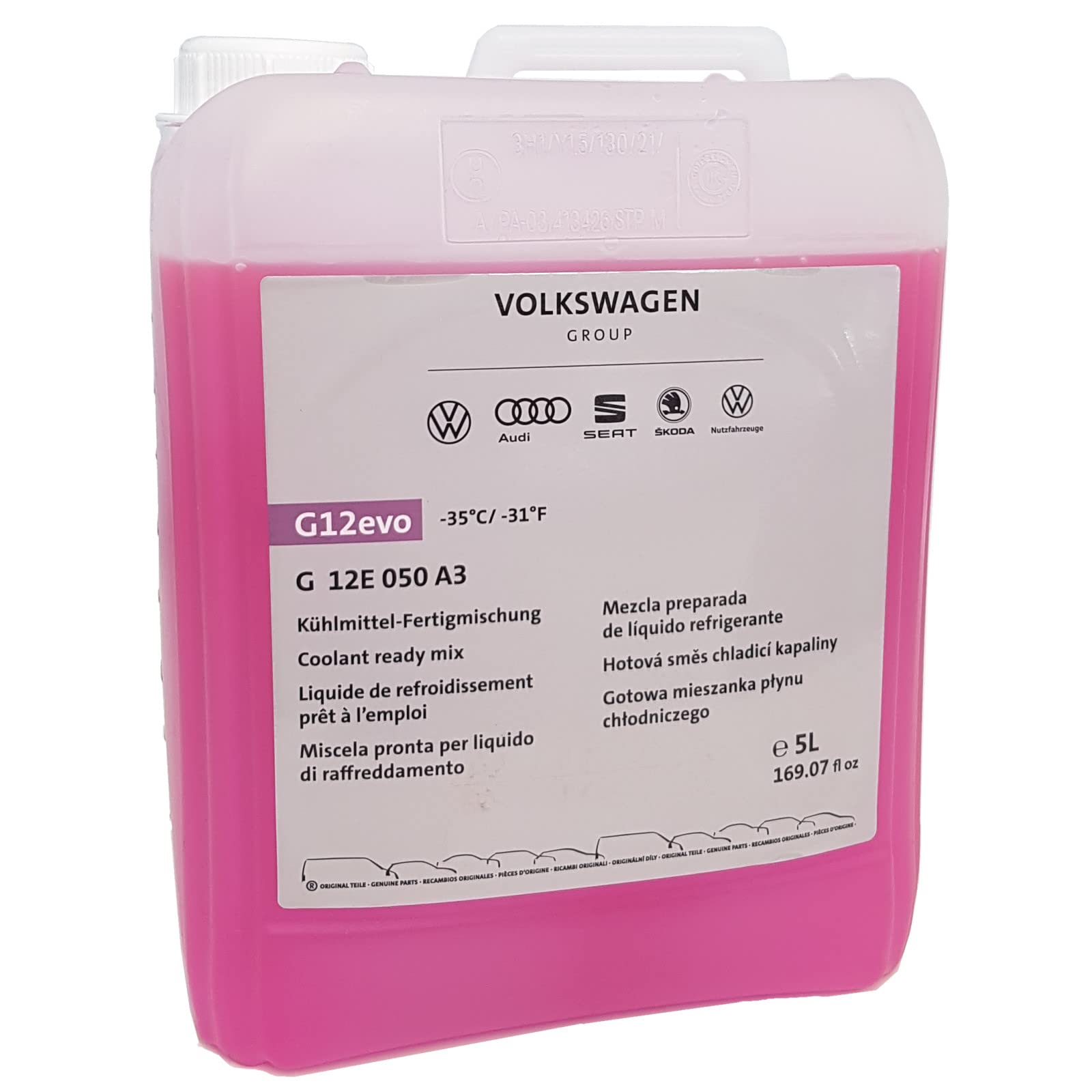 Volkswagen G12E050A3 Kühlflüssigkeit G12evo Kühlmittel Fertigmischung Coolant Ready Mix Kanister, 5 Liter von Volkswagen