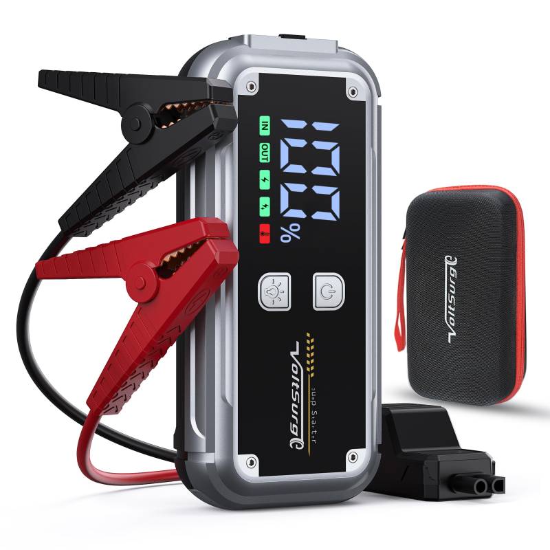 Starthilfe Powerbank, 5000A Spitzenstrom Starter Powerbank Tragbare Auto Starthilfe mit USB-Schnellladung 3.0, LCD Bildschirm, Taschenlampe, 12V für Alle Benzinmotor/8,0L Dieselmotor von VoltSurge