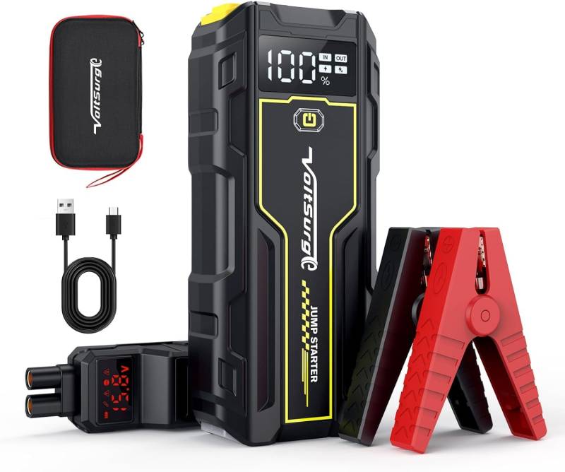 VoltSurge Starthilfe Powerbank, 4500A Spitzenstrom Auto Starthilfe, 12V für Alle Benzinmotor/8,0L Dieselmotor, Tragbarer Batterie Booster mit USB-Schnellladung 3.0, mit Taschenlampe und LCD Bildschirm von VoltSurge