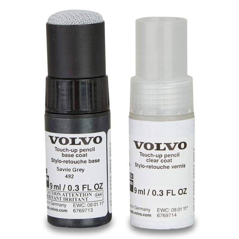 Volvo Original 492 Savile Grey Pearl Lackstift Set - 9ml Basislack, 9ml Klarlack - Lackreparatur Set Ausbesserungslack grau 31266579 von Volvo