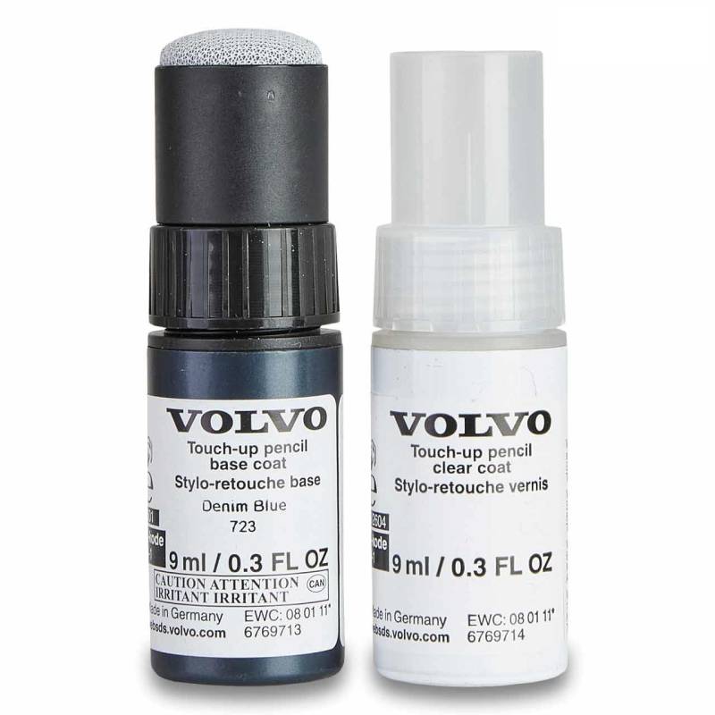 Volvo Original 723 Denim Blue Metallic Lackstift Set - 9ml Basislack, 9ml Klarlack - Lackreparatur Set Ausbesserungslack blau 31442292L8 von Volvo