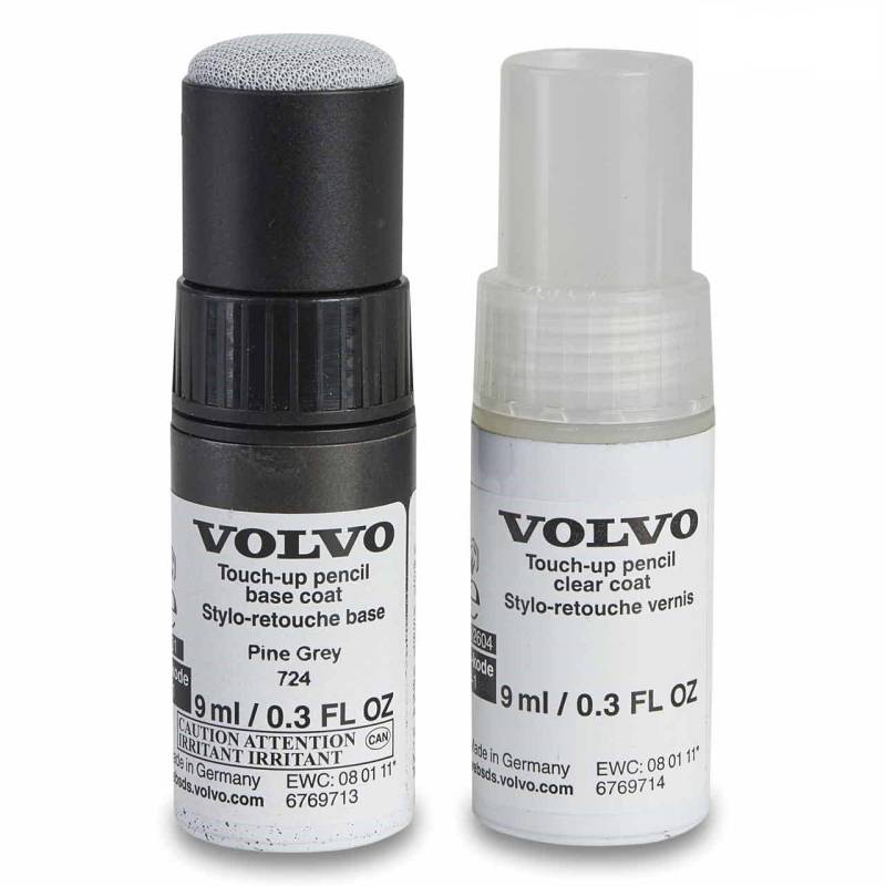 Volvo Original 724 Pine Grey Lackstift Set - 9ml Basislack, 9ml Klarlack - Lackreparatur Set Ausbesserungslack grau 31651044 von Volvo