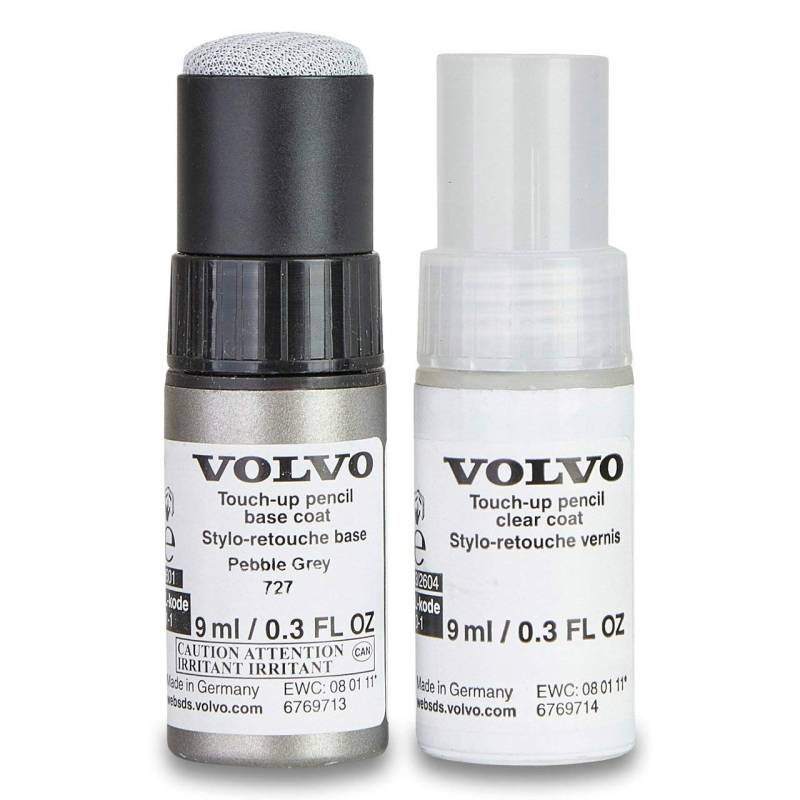 Volvo Original 727 Pebble Grey Metallic Lackstift Set - 9ml Basislack, 9ml Klarlack - Lackreparatur Set Ausbesserungslack grau 31688239 von Volvo