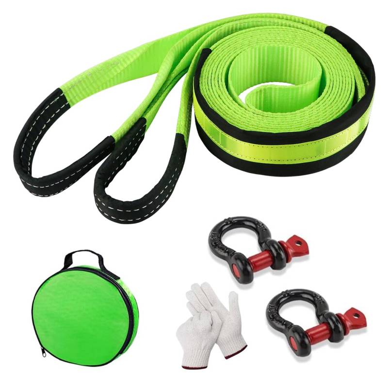 VonLux Abschleppseil 5 m x 5 cm - Notfall-Abschleppgurt Abschleppseil PKW Stretch mit 2 Verstärkte Haken & Handschuhen, Reflektierend Schwerlast-Abschleppseil für Autos Off-Road Recovery von VonLux