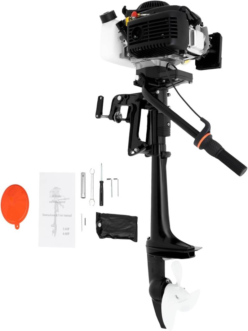 4 Takt 4PS Außenbordmotor - Benzin Außenborder Motor 55cc 2.9KW Bootsmotor mit CDI System Luftkühlsystem Boot Benzinmotor mit 1.4L Kraftstofftank für Kajaks, Kanus, Dinghies (4 Takt 4PS) von VonVVer