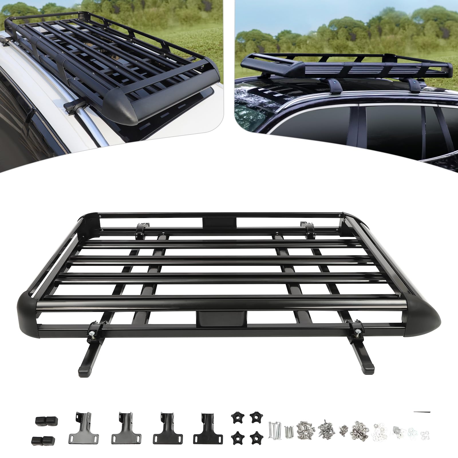 VonVVer Dachgepäckträger Korb 140x100cm - Auto Dachständer Korbwanne Aluminium Dachkorb Gepäckträger Gepäck bis 150KG Belastbar Universal Dachträger (Schwarz) von VonVVer
