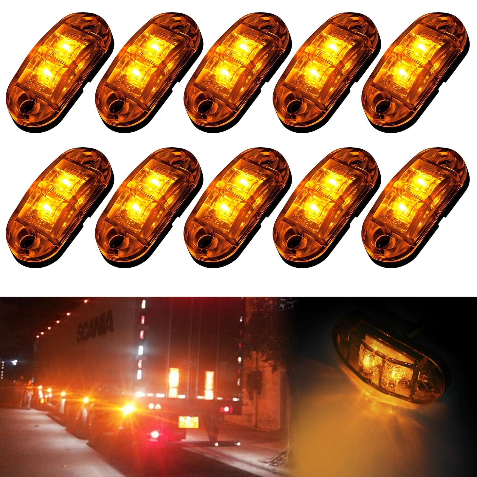 10X LED Seitenmarkierungsleuchten 12V 24V Anhänger Beleuchtung Gelbe Positionsleuchten für LKW Van Caravan Lastwagen Wohnmobile Markierungsleuchten mit LED Augen 10X LED Seitenmarkierungsleuchten 12V 24V Anhänger Beleuchtung Gelbe Positionsleuchten für LKW Van Caravan Lastwagen Wohnmobile Markierungsleuchten mit LED Augen von Vonavira