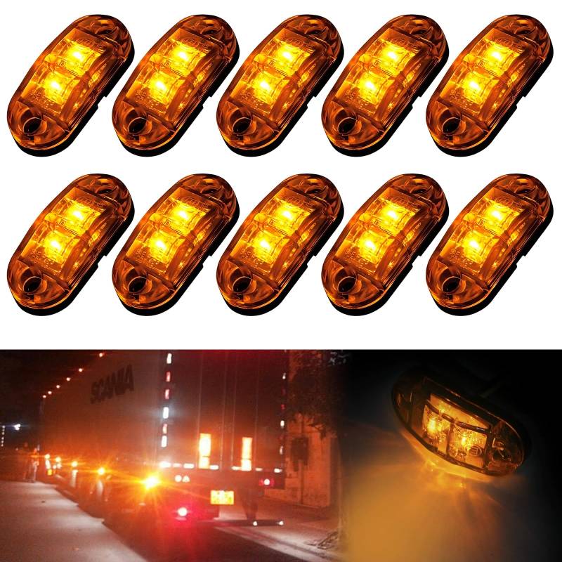 10X LED Seitenmarkierungsleuchten 12V 24V Anhänger Beleuchtung Gelbe Positionsleuchten für LKW Van Caravan Lastwagen Wohnmobile Markierungsleuchten mit LED Augen von Vonavira