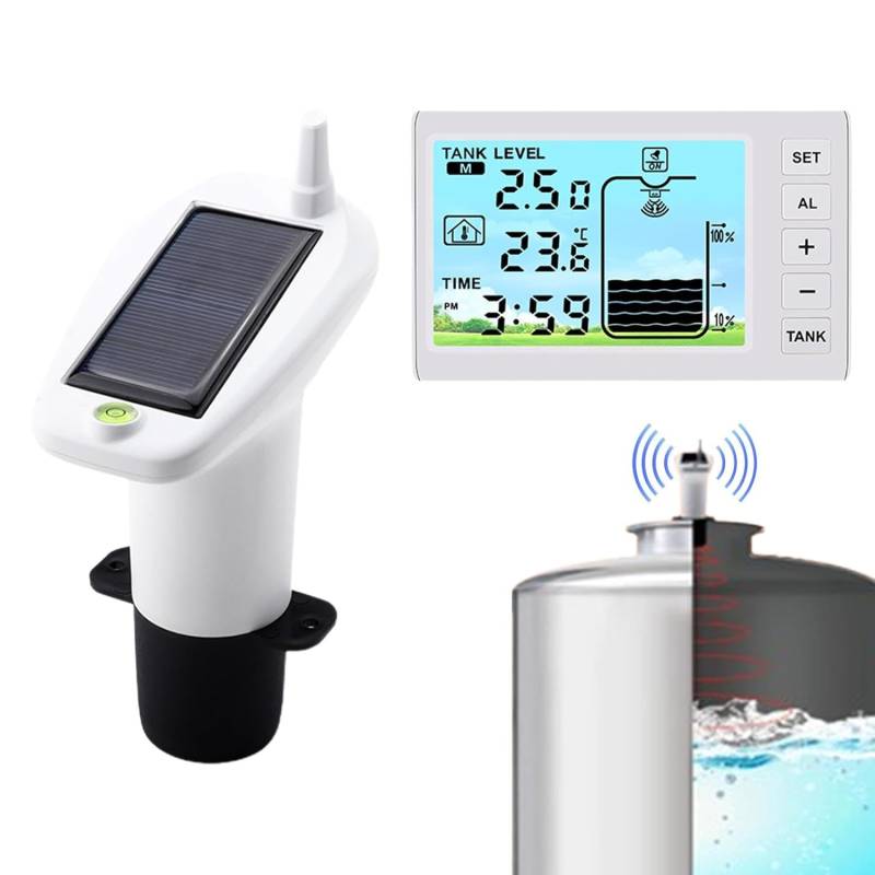 Ultraschall Füllstandsanzeige, Multifunktions-Ultraschall-Wassertank-Flüssigkeitstiefen-Füllstandsmesser-Sensor mit Temperaturanzeige mit LED-Anzeige,Füllstandsanzeige für Zisterne ﻿ (Weiß) von Vulaop
