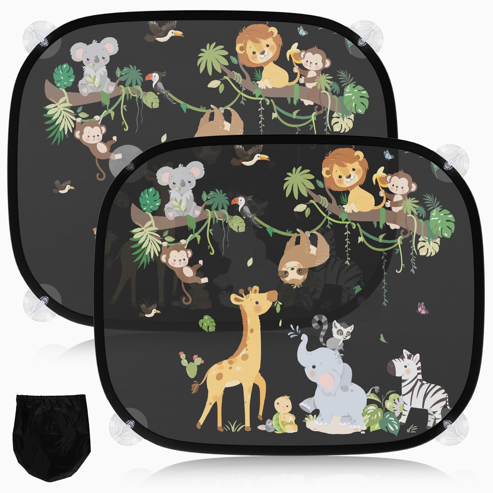 2 Stück Sonnenschutz Auto Baby mit UV Schutz, Sonnenblende Auto Kinder 45x36.5 cm mit 8 Saugnäpfen und Süßen Tier (Rebe Tiere) von Vuletc