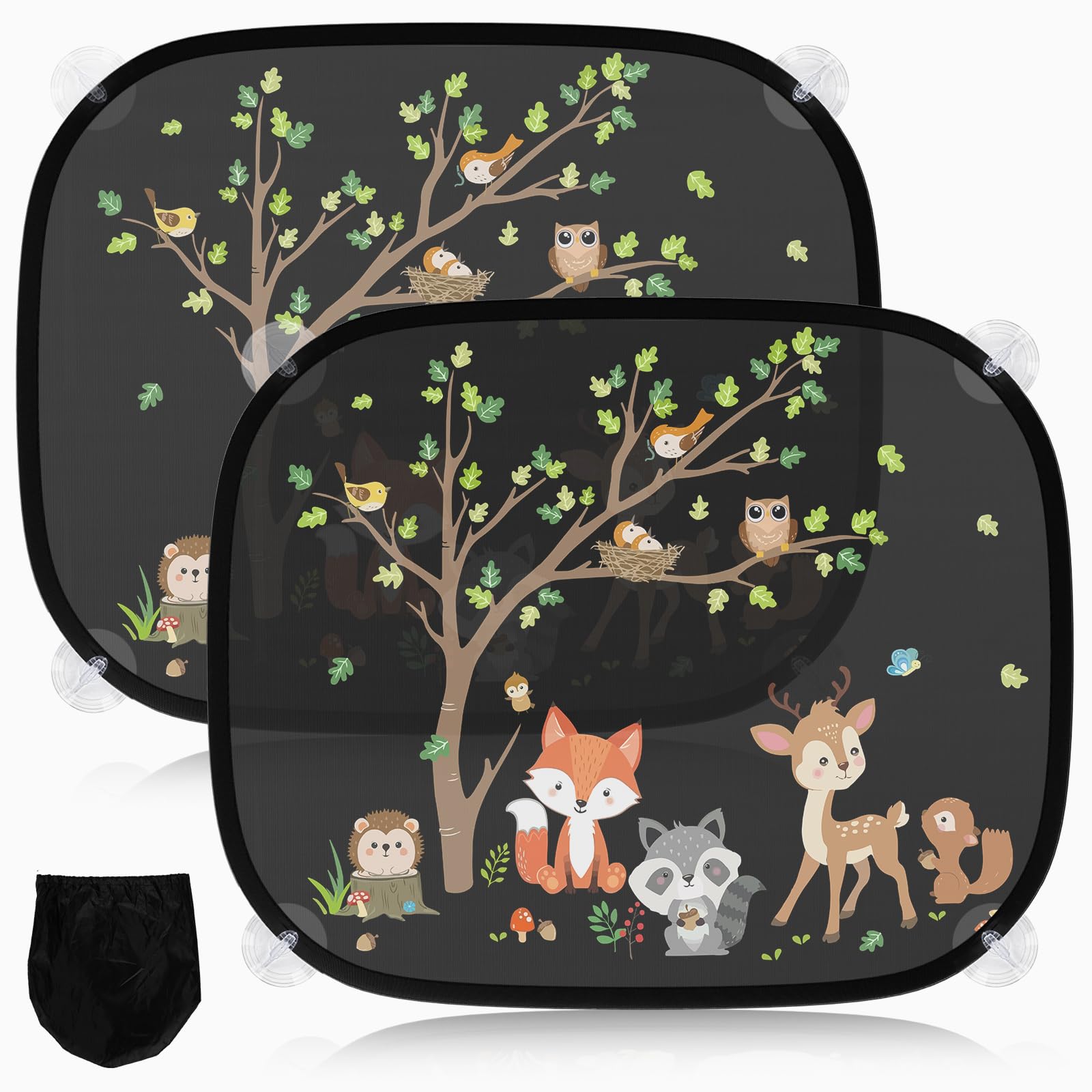 2 Stück Sonnenschutz Auto Baby mit UV Schutz, Sonnenblende Auto Kinder 45x36.5 cm mit 8 Saugnäpfen und Süßen Tier (Waldtiere) von Vuletc