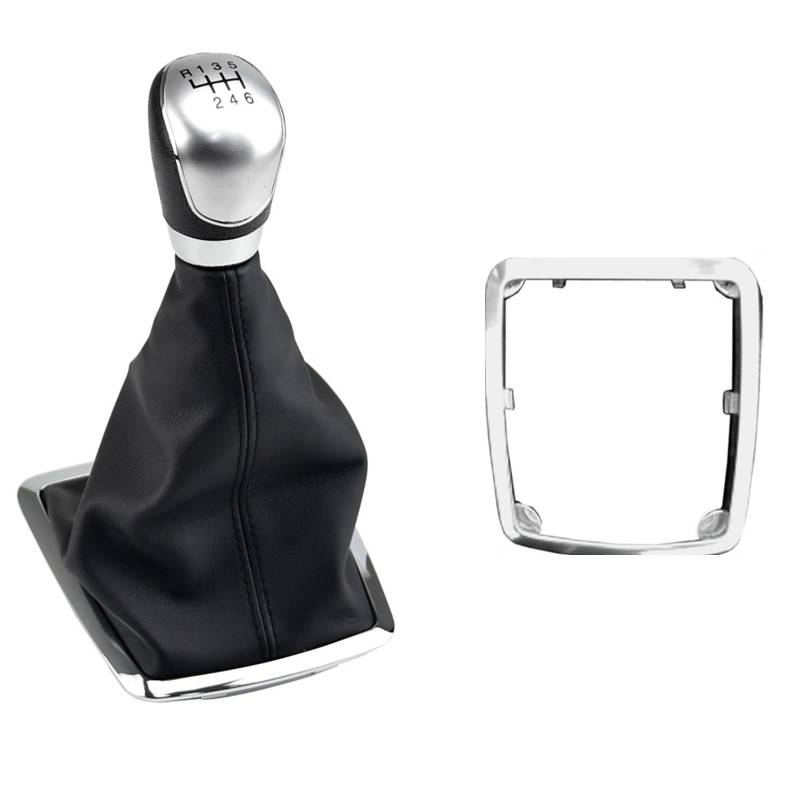 Vuzmode 5/6 Geschwindigkeit Schaltknauf Hebel Handball, for Ford, for Focus, 2 MK2 FL C-MAX 2006-2011 MK3 MK4 MK7 Galaxy Gaiter Boot Leder Abdeckung Schaltknauf(6 Speed-Silvery-A) von Vuzmode