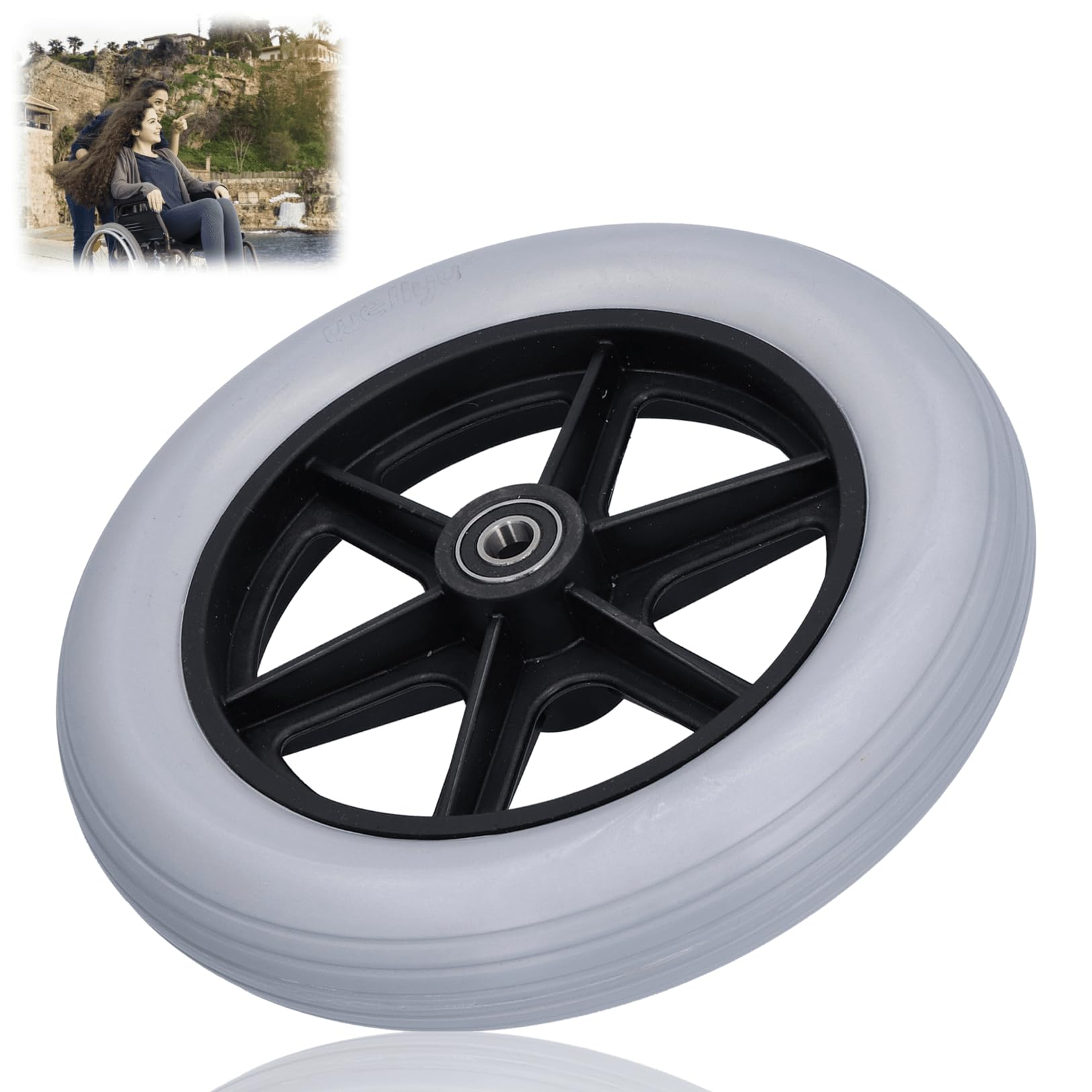 Rollstuhl-Vorderrad, 10in Durchmesser Aluminium-Legierung solide Rad Ersatz Walker Caster Reifen für Rollstühle mit 12mm Lagerbohrung Rollstuhl-Vorderrad, 10in Durchmesser Aluminium-Legierung solide Rad Ersatz Walker Caster Reifen für Rollstühle mit 12mm Lagerbohrung von Vvikizy