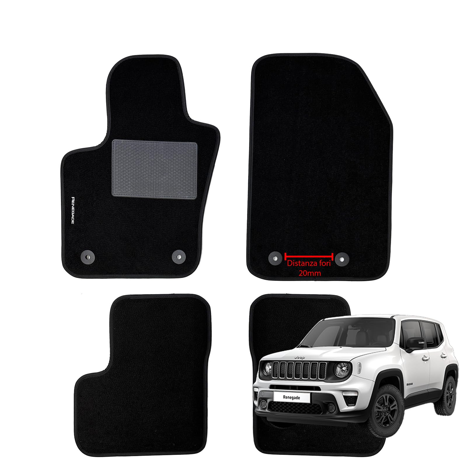 Fußmatten aus schwarzem Teppich für Jeep Renegade 2014 bis 2019-20 mm, 4 Stück Fußmatten aus schwarzem Teppich für Jeep Renegade 2014 bis 2019-20 mm, 4 Stück von W-Parts