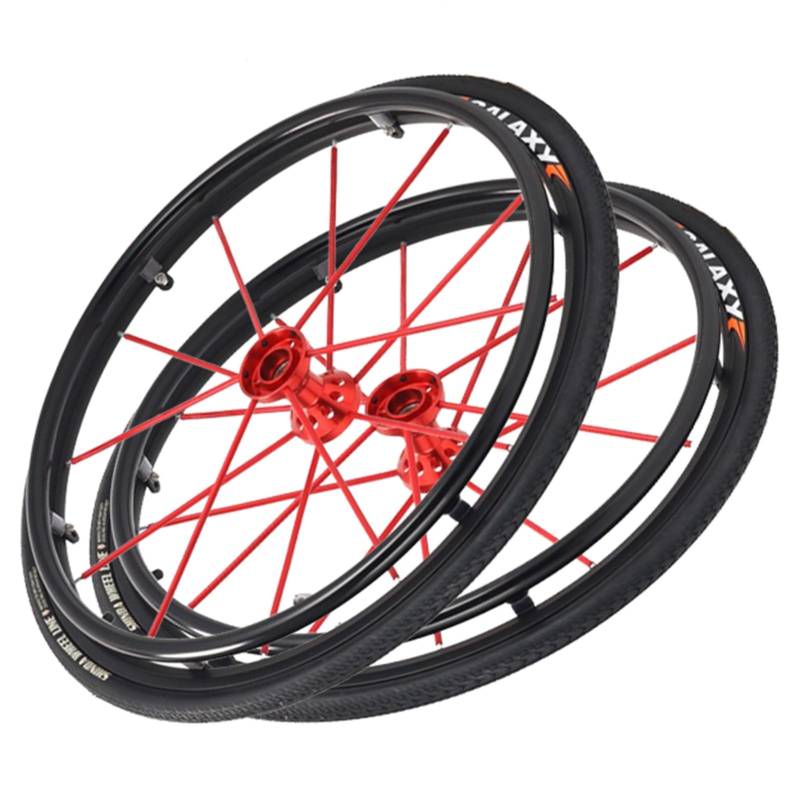24" x 1"Rollstuhlräder, Hinterrad-Ersatz für Manuellen Rollstuhl,24 Zoll Anti-Rutsch-Luftreifen Ersatzrollen für Sport-Rollstuhl-Rad-Ersatz, 2 Pcs (Color : RED) von W.H HOME