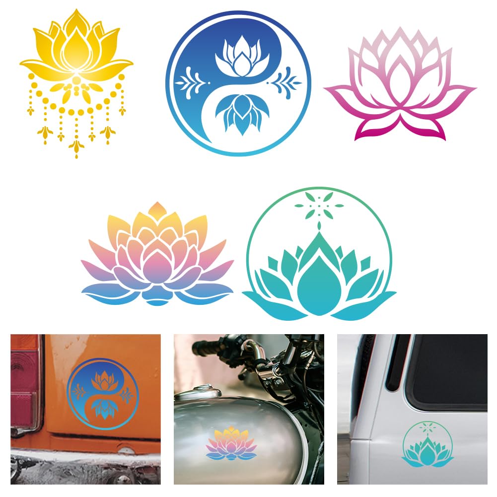 WADORN 5 Stil Lotusblume Vinyl Aufkleber Lotusblumen Aufkleber Vinyl Aufkleber Bunt Lotus Reflektierend Wasserdicht Autofenster Aufkleber Für Autos LKWs Skateboards Tassen Laptops Und Notebooks von WADORN