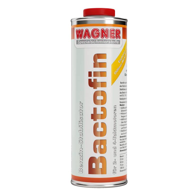 Wagner Bactofin Benzin Stabilisator für 2-&4-Takt-Otto-Motoren, Fahrzeuge Aller Art&Baujahre, Boote, Kleingeräte| Benzin Additiv Verhindert Korrosion&Verunreinigungen – für Überwinterung|1 Liter von Wagner